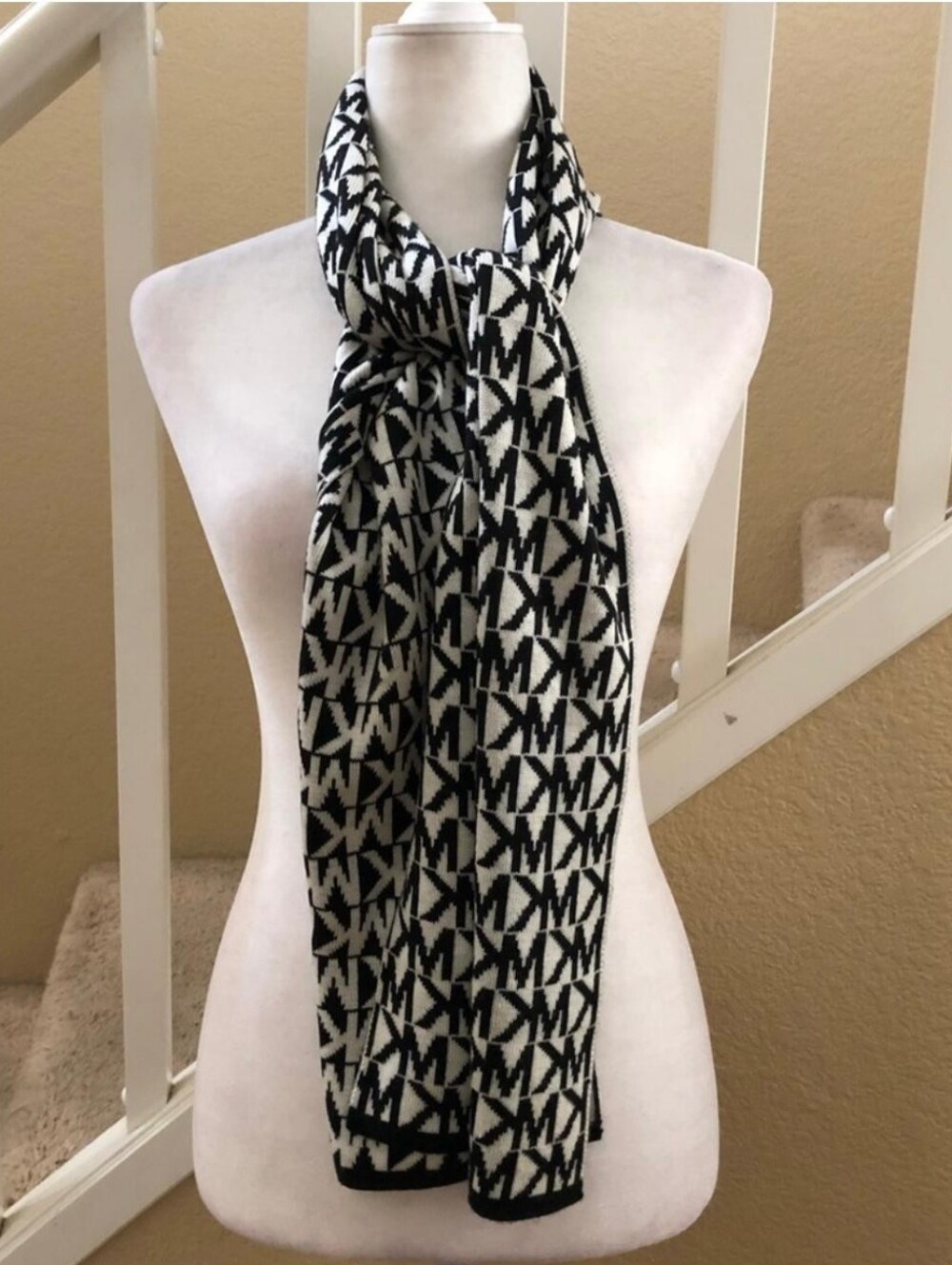 Black and White Logo Knit Scarf - Women Accessories